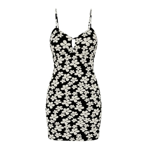 wild fable Dresses & Skirts - Wild Fable Mini Dress Floral Black White 90s Y2K Bodycon Retro Size S EUC